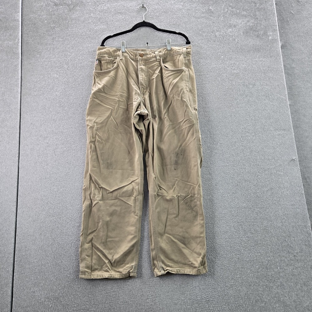 Carhartt FR Men Pants 35X30 Brown Carpenter Canvas FRB159 Loose Fit READ